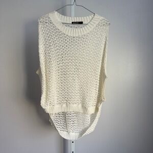 Origami by Vivien Sleeveless‎ Sweater Knit Top Crochet Beige Open Weave size L